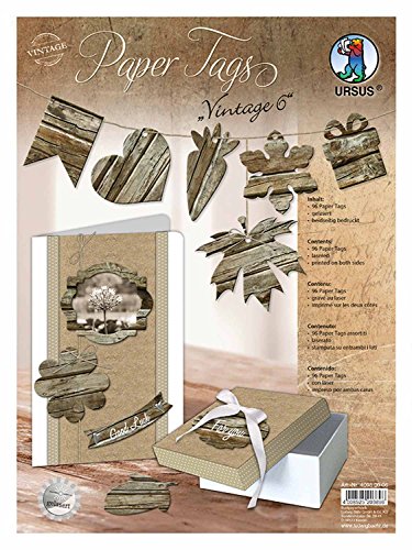 Ursus 40980006 - Paper Tags, Vintage 6, Holz dunkel, 300 g/qm, 5 Blatt mit 96 Teilen, gelasert, in verschiedenen Formen, aus Fotokarton, beidseitig bedruckt, ideal zum Dekorieren von Geschenken Ursus 40980006 - Paper Tags, Vintage 6, Holz dunkel, 300 g/qm, 5 Blatt mit 96 Teilen, gelasert, in verschiedenen Formen, aus Fotokarton, beidseitig bedruckt, ideal zum Dekorieren von Geschenken von Ursus
