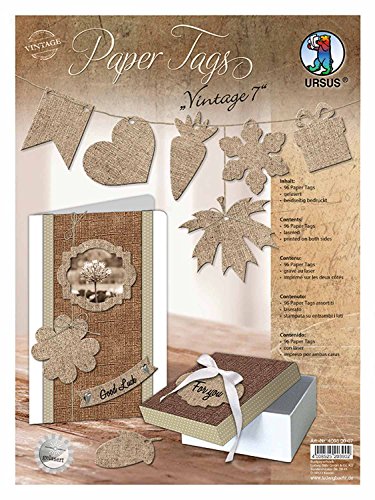 Ursus 40980007 - Paper Tags, Vintage 7, Leinen, 300 g/qm, 5 Blatt mit 96 Teilen, gelasert, in verschiedenen Formen, aus Fotokarton, beidseitig bedruckt, ideal zum Dekorieren von Geschenken Ursus 40980007 - Paper Tags, Vintage 7, Leinen, 300 g/qm, 5 Blatt mit 96 Teilen, gelasert, in verschiedenen Formen, aus Fotokarton, beidseitig bedruckt, ideal zum Dekorieren von Geschenken von Ursus