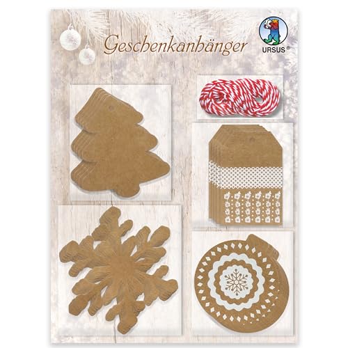 Ursus 41300002F - Geschenkanhänger, Weihnachten 2, 20 Stück, inkl. 3 m Kordel, 4 Motive, Anhänger aus Kraftkarton zum Verzieren und Beschriften Ursus 41300002F - Geschenkanhänger, Weihnachten 2, 20 Stück, inkl. 3 m Kordel, 4 Motive, Anhänger aus Kraftkarton zum Verzieren und Beschriften von Ursus