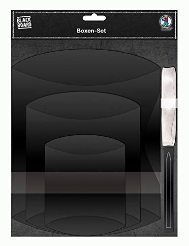 Ursus 42940000 - Tafelfolien Boxen Set, matt schwarz, 4 Stück in 3 verschiedenen Größen, inklusive Schleifenband und Stiften, abwaschbar, schreibbar mit Speckstein, Kreide und Buntstiften von Ursus
