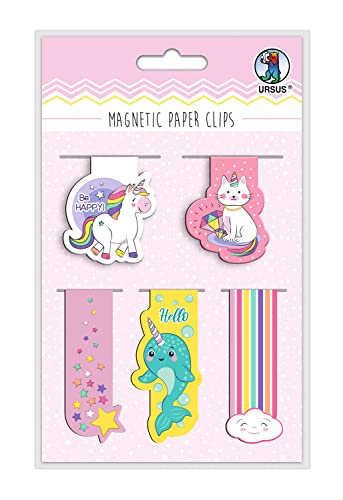 Ursus 43000003 - Magnetic Paper Clips Magic, magnetische Lesezeichen und Dekoclips für Bücher, 5 Stück in 5 verschiedene Designs, ideal als Geschenk und tolles Accessoire für Terminplaner und Bücher von Ursus