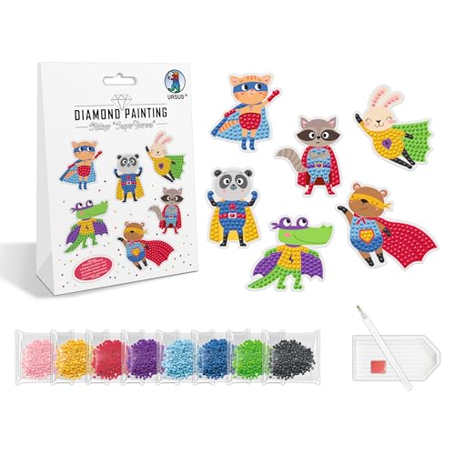 Ursus 43490001 - Diamond Painting Sticker "Super Heroes", Aufkleber mit verschiedenen Designs, Bastelset mit 2 Stickerbogen und passendem Werkzeug, ca. 6,3 - 7,3 cm Ursus 43490001 - Diamond Painting Sticker "Super Heroes", Aufkleber mit verschiedenen Designs, Bastelset mit 2 Stickerbogen und passendem Werkzeug, ca. 6,3 - 7,3 cm von Ursus