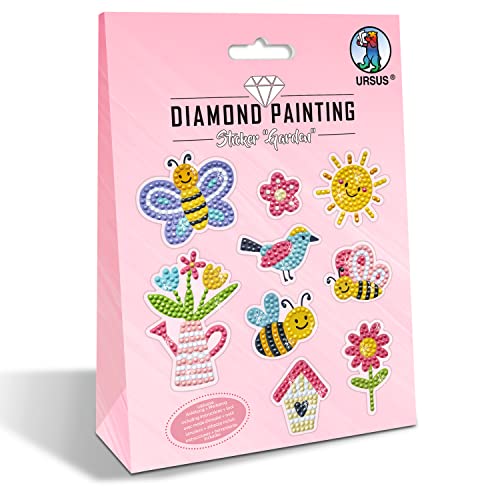 Ursus 43500010 - Diamond Painting Sticker Garden zum Gestalten von Stickern mit funkelnden Diamanten, 2 Stickerbogen ca. 15 x 10 cm, mit Zubehör von Ursus