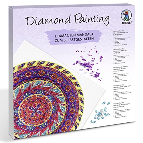 Ursus 43520004F - Diamond Painting Mandala Set 4, Bastelset mit Steinchen in gelb, lila und pink, 1 Leinwand 30 x 30 x 1,5 cm von Ursus