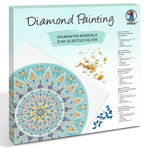 Ursus 43520005F - Diamond Painting Mandala Set 5, Bastelset mit Steinchen in Hellblau-, Taupe- und Weißtönen zum Selbstgestalten, eine Leinwand ca. 30 x 30 x 1,5 cm groß von Ursus
