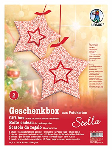 Ursus 5090002 - Geschenkbox Stella, Schneestern rot, 5 Stück, aus Fotokarton 300 g/qm, beidseitig bedruckt, vorgestanzt und genutet, inklusive 15 Paper Tags, ideal für kleine Überraschungen Ursus 5090002 - Geschenkbox Stella, Schneestern rot, 5 Stück, aus Fotokarton 300 g/qm, beidseitig bedruckt, vorgestanzt und genutet, inklusive 15 Paper Tags, ideal für kleine Überraschungen von Ursus