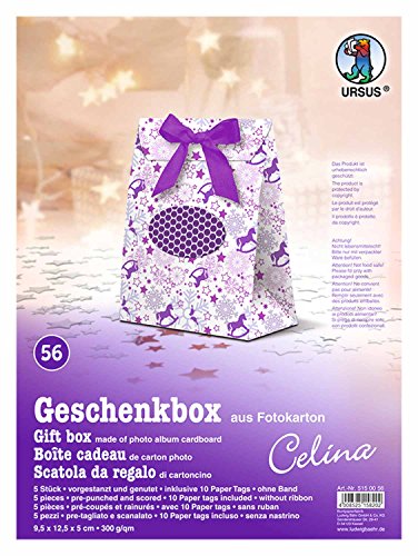 Ursus 5150056 - Geschenkbox Celina, Schaukelpferd lila, 5 Stück, aus Fotokarton 300 g/qm, beidseitig bedruckt, vorgestanzt und genutet, inklusive 10 Paper Tags, ideal für kleine Überraschungen Ursus 5150056 - Geschenkbox Celina, Schaukelpferd lila, 5 Stück, aus Fotokarton 300 g/qm, beidseitig bedruckt, vorgestanzt und genutet, inklusive 10 Paper Tags, ideal für kleine Überraschungen von Ursus
