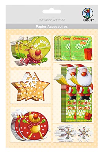 Ursus 56500027 - Papier Accessoires weihnachtliche Motive 27, 36 Stück in 6 verschiedenen Motiven, einseitig bedruckt und veredelt, ideal zur Verzierung von Karten, Scrapbooking und Geschenken von Ursus