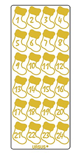 Ursus 593000124 - Kreativ Sticker Adventskalender, Stiefelchen gold, 5 Stickerbögen mit Zahlen von 1 bis 24, selbstklebend, leicht abziehbar, zum Nummerieren von selbstgemachten Adventskalendern von Ursus