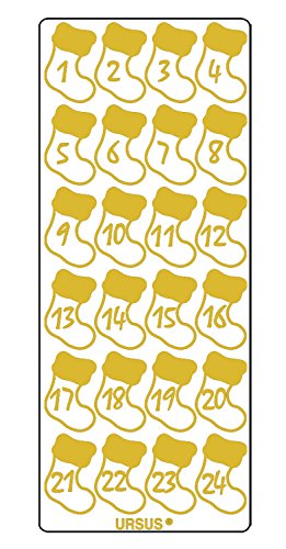 Ursus 593000124 - Kreativ Sticker Adventskalender, Stiefelchen gold, 5 Stickerbögen mit Zahlen von 1 bis 24, selbstklebend, leicht abziehbar, zum Nummerieren von selbstgemachten Adventskalendern Ursus 593000124 - Kreativ Sticker Adventskalender, Stiefelchen gold, 5 Stickerbögen mit Zahlen von 1 bis 24, selbstklebend, leicht abziehbar, zum Nummerieren von selbstgemachten Adventskalendern von Ursus