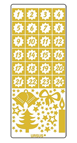 Ursus 593000125 - Kreativ Sticker Adventskalender, Weihnachtsmotiv gold, 5 Stickerbögen mit Zahlen von 1 bis 24, selbstklebend, leicht abziehbar, zum Nummerieren von selbstgemachten Adventskalendern von Ursus