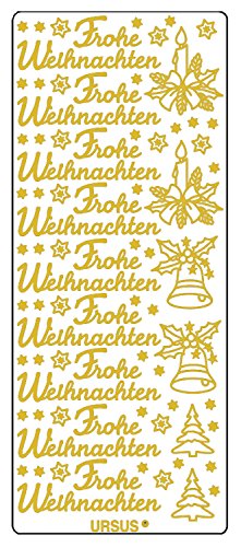 Ursus 59300058 - Kreativ Sticker, Frohe Weihnachten 1, gold, 5 Blatt, selbstklebend, Ideal zur Kartengestaltung und zum Dekorieren von Geschenken, Stickerbogen ca. 10 x 23 cm von Ursus