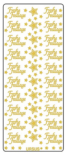 Ursus 59300060 - Kreativ Sticker, Frohe Festtage, gold, 5 Blatt, selbstklebend, Ideal zur Kartengestaltung und zum Dekorieren von Geschenken, Stickerbogen ca. 10 x 23 cm von Ursus
