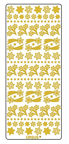 Ursus 59300066 - Kreativ Sticker, Sternschnuppen, gold, 5 Blatt, selbstklebend, Ideal zur Kartengestaltung und zum Dekorieren von Geschenken, Stickerbogen ca. 10 x 23 cm von Ursus