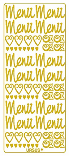 Ursus 59300080 - Kreativ Sticker, Menü groß, gold, 5 Blatt, selbstklebend, Ideal zur Kartengestaltung und zum Dekorieren von Geschenken, Stickerbogen ca. 10 x 23 cm von Ursus