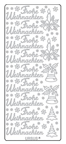 Ursus 59310058 - Kreativ Sticker, Frohe Weihnachten 1, silber, 5 Blatt, selbstklebend, Ideal zur Kartengestaltung und zum Dekorieren von Geschenken, Stickerbogen ca. 10 x 23 cm von Ursus