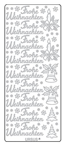 Ursus 59310058 - Kreativ Sticker, Frohe Weihnachten 1, silber, 5 Blatt, selbstklebend, Ideal zur Kartengestaltung und zum Dekorieren von Geschenken, Stickerbogen ca. 10 x 23 cm von Ursus