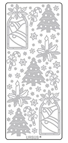 Ursus 59310062 - Kreativ Sticker, Weihnachten 1, silber, 5 Blatt, selbstklebend, Ideal zur Kartengestaltung und zum Dekorieren von Geschenken, Stickerbogen ca. 10 x 23 cm von Ursus