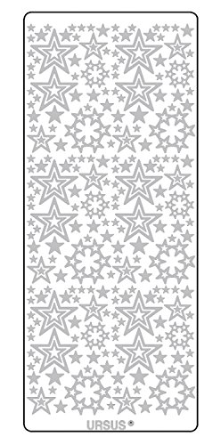 Ursus 59310065 - Kreativ Sticker, Sterne 1, silber, 5 Blatt, selbstklebend, Ideal zur Kartengestaltung und zum Dekorieren von Geschenken, Stickerbogen ca. 10 x 23 cm von Ursus
