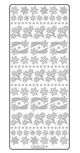 Ursus 59310066 - Kreativ Sticker, Sternschnuppen, silber, 5 Blatt, selbstklebend, Ideal zur Kartengestaltung und zum Dekorieren von Geschenken, Stickerbogen ca. 10 x 23 cm von Ursus