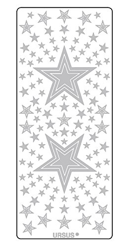 Ursus 59310067 - Kreativ Sticker, Sterne 2, silber, 5 Blatt, selbstklebend, Ideal zur Kartengestaltung und zum Dekorieren von Geschenken, Stickerbogen ca. 10 x 23 cm von Ursus