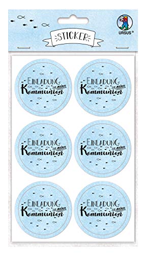 Ursus 59510011F - Sticker Einladung zu meiner Kommunion, hellblau, 24 Stück, selbstklebend, Durchmesser ca. 4,8 cm, ideal für Scrapbookung, Kartengestaltung und zur Dekoration von Ursus