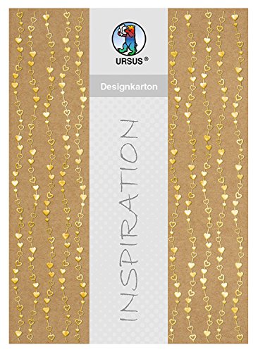 Ursus 62374603F Designkarton Selection, 250 g/qm, DIN A4, 5 Blatt, Herzen Gold von Ursus