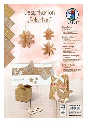 Ursus 62374699F - Designkarton, Selection, DIN A4, 250 g/qm, 5 Blatt in 5 verschiedenen Motiven, aus Kraftkarton, einseitig folienveredelt, ideal für kreative Bastelarbeiten von Ursus