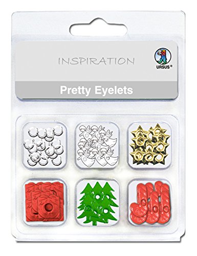 Ursus 74210009 - Pretty Eyelets, Weihnachten, 76 Stück, in 6 verschiedenen Motiven, 2 4 mm, aus Aluminium, ideal für Scrapbooking, Kartengestaltung oder zur Dekoration von Ursus