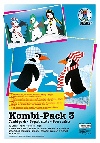 Ursus 7790000 - Kombi Pack 3, 40 Blatt, in verschiedenen Farben und Mustern, ca. 23 x 33 cm, aus Fotokarton 300 g/qm, ideal für kreative Bastelarbeiten von Ursus