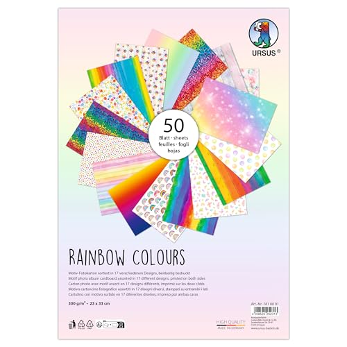 Ursus 7810001 - Fotokarton, Rainbow Colours, 50 Blätter, ca. 23 x 33 cm, 300 g/m², beidseitig bedruckt mit 17 verschiedenen Motiven, aus Frischzellulose, zum vielseitigen Basteln Ursus 7810001 - Fotokarton, Rainbow Colours, 50 Blätter, ca. 23 x 33 cm, 300 g/m², beidseitig bedruckt mit 17 verschiedenen Motiven, aus Frischzellulose, zum vielseitigen Basteln von Ursus