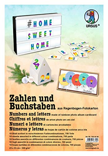 Ursus 7930099 - Zahlen und Buchstaben, Regenbogenfarben, aus Fotokarton 300 g/qm, 10 Blatt mit 700 Teile, in 3 Farbkombinationen, Motiv ca. 3 cm, vorgestanzt, ideal zum Verzieren von Gegenständen Ursus 7930099 - Zahlen und Buchstaben, Regenbogenfarben, aus Fotokarton 300 g/qm, 10 Blatt mit 700 Teile, in 3 Farbkombinationen, Motiv ca. 3 cm, vorgestanzt, ideal zum Verzieren von Gegenständen von Ursus