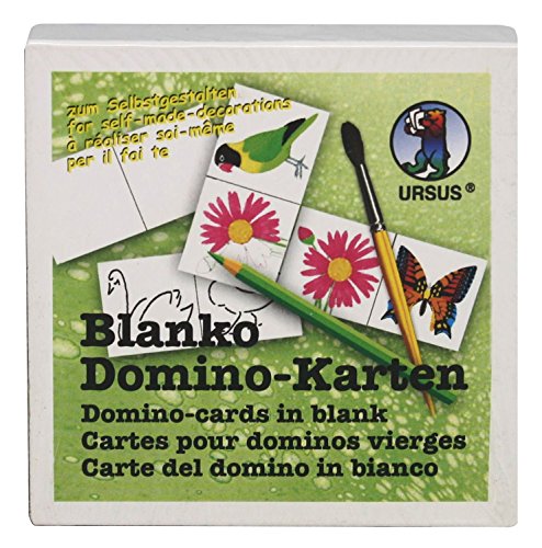 Ursus 8280000 - Blanko Domino Karten, weiß / blau, 60 Stück, ca. 4,5 x 9 cm, unbedruckt, aus starkem Kraftkarton, Stärke ca. 1 mm, ideal zum Selbergestalten von Ursus