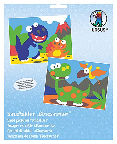 Ursus 8410004 - Sandbilder Dinosaurier, Set mit 2 Bildern und Sand in 10 verschiedenen Farben, fördert die feinmotorischen Fähigkeiten, ideal als Beschäftigung an Regentagen oder zum Verschenken von Ursus