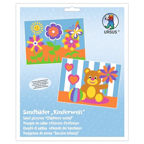 Ursus 8410005 - Sandbilder, Kinderwelt, Bastelset mit 2 Bildern, Sand in 10 verschiedenen Farben, für Kinder ab 3 Jahren von Ursus