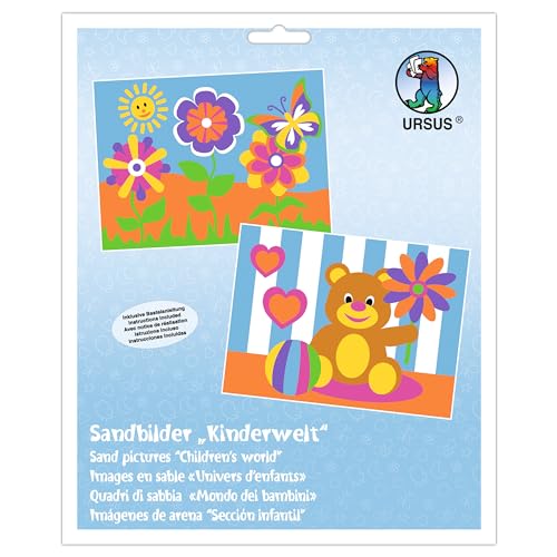 Ursus 8410005 - Sandbilder, Kinderwelt, Bastelset mit 2 Bildern, Sand in 10 verschiedenen Farben, für Kinder ab 3 Jahren von Ursus