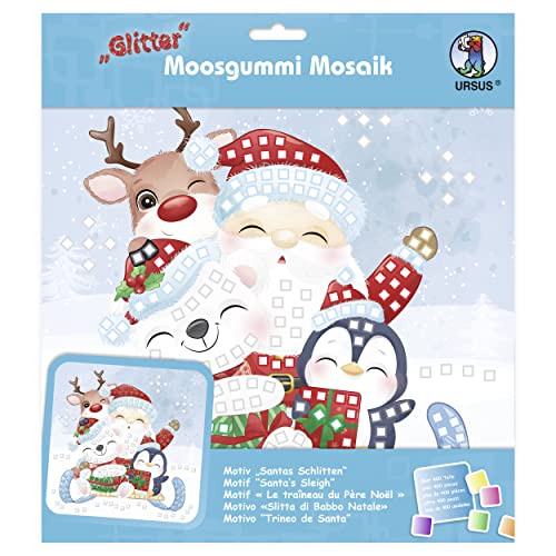 Ursus 8420021 - Glitter Moosgummi Mosaik-Bild "Santa's Schlitten", Bastelset für ein Klebebild aus Moosgummi-Stickern, ca. 25 x 25 cm mit Aufsteller, Mittel von Ursus