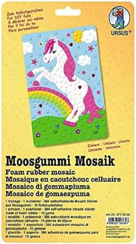 Ursus 8770022F - Moosgummi Mosaik, Einhorn, 384 Moosgummi Sticker in 6 verschiedenene Farben, ca. 23 x 16 cm, ideal für kreative Baselarbeiten von Ursus