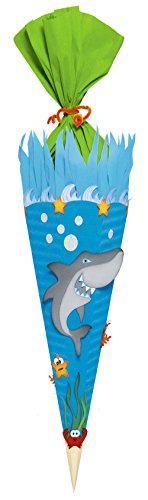 Ursus 9850028 - Schultüte Bastelset Hai, sechseckig, Höhe ca. 68 cm, Duchmesser ca. 20 cm, inklusive Bastelanleitung und Vorlagebogen, zum Selbstbasteln, ideal für die Einschuluung von Ursus