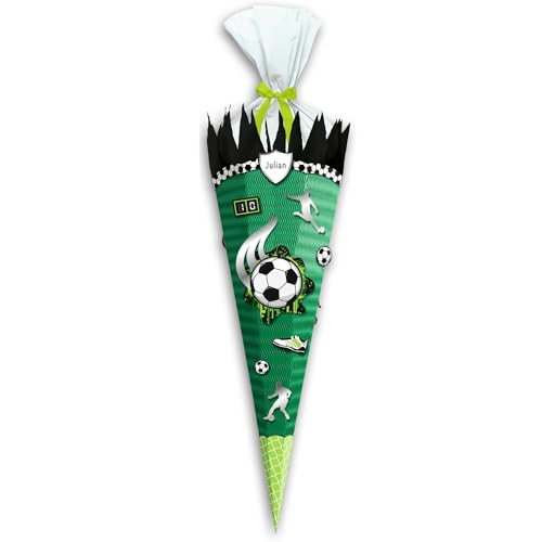 Ursus 9870020 - Schultüten-Bastelset Easy Line Fußballspiel, Grün, 6-eckig, vorgestanzte 3D-Colorwellpappe, 68 cm, Durchmesser ca. 20 cm, zum Basteln einer individuellen Zuckertüte von Ursus