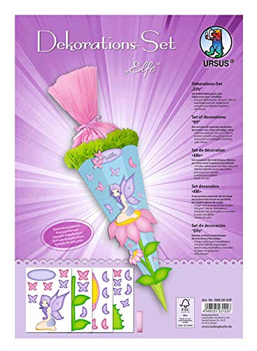 Ursus 9880003F - Dekorationsset Elfe, Set für eine Schultüte, 4 Bogen Bastelkarton DIN A4, beidseitig bedruckt, vorgestanzt, genutet, teilweise veredelt, inklusive Satinband Ursus 9880003F - Dekorationsset Elfe, Set für eine Schultüte, 4 Bogen Bastelkarton DIN A4, beidseitig bedruckt, vorgestanzt, genutet, teilweise veredelt, inklusive Satinband von Ursus