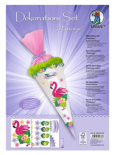 Ursus 9880005F - Dekorationsset Flamingo, 4 Bogen Bastelkarton DIN A4, beidseitig bedruckt, vorgestanzt, genutet, zum Dekorieren einer Schultüte, teilweise veredelt, mit Satinband Ursus 9880005F - Dekorationsset Flamingo, 4 Bogen Bastelkarton DIN A4, beidseitig bedruckt, vorgestanzt, genutet, zum Dekorieren einer Schultüte, teilweise veredelt, mit Satinband von Ursus