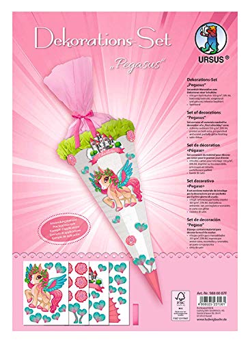 Ursus 9880007F - Dekorationsset Pegasus, 4 Bogen Bastelkarton DIN A4, beidseitig bedruckt, vorgestanzt, genutet, zum Dekorieren einer Schultüte, teilweise veredelt, mit Satinband Ursus 9880007F - Dekorationsset Pegasus, 4 Bogen Bastelkarton DIN A4, beidseitig bedruckt, vorgestanzt, genutet, zum Dekorieren einer Schultüte, teilweise veredelt, mit Satinband von Ursus
