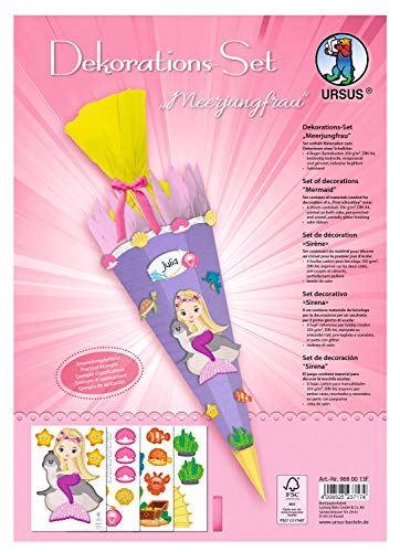 Ursus 9880013F - Dekorationsset Meerjungfrau, 4 Bogen Bastelkarton DIN A4, beidseitig Bedruckt, vorgestanzt, genutet, mit Satinband, Set zum Dekorieren Einer Schultüte Ursus 9880013F - Dekorationsset Meerjungfrau, 4 Bogen Bastelkarton DIN A4, beidseitig Bedruckt, vorgestanzt, genutet, mit Satinband, Set zum Dekorieren Einer Schultüte von Ursus
