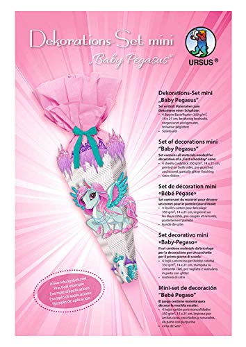 Ursus 9900001F - Dekorationsset Mini Baby Pegasus, 4 Bogen Bastelkarton ca. 14 x 21 cm, beidseitig bedruckt, vorgestanzt, genutet, zum Dekorieren einer Schultüte, teilweise veredelt, mit Satinband Ursus 9900001F - Dekorationsset Mini Baby Pegasus, 4 Bogen Bastelkarton ca. 14 x 21 cm, beidseitig bedruckt, vorgestanzt, genutet, zum Dekorieren einer Schultüte, teilweise veredelt, mit Satinband von Ursus