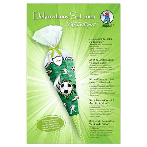 Ursus 9900003F - Dekorations-Set mini Fußballspiel, 4 Bogen Bastelkarton, beidseitig bedruckt, vorgestanzt, genutet, zum Dekorieren einer Schultüte, mit Satinband Ursus 9900003F - Dekorations-Set mini Fußballspiel, 4 Bogen Bastelkarton, beidseitig bedruckt, vorgestanzt, genutet, zum Dekorieren einer Schultüte, mit Satinband von Ursus