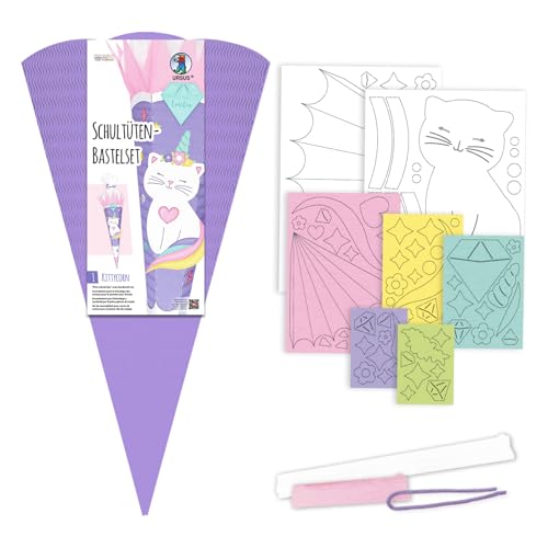 Ursus 9910001 - Schultüten-Bastelset "Kittycorn", aus 3D-Colorwellpappe 260 g/m², Set zum Basteln einer Schultüte, 6-eckig, Höhe ca. 68 cm, Durchmesser 20 cm von Ursus