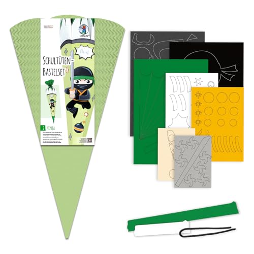 Ursus 9910002 - Schultüten-Bastelset "Ninja", aus 3D-Colorwellpappe 260 g/m², Set zum Basteln einer Schultüte, 6-eckig, Höhe ca. 68 cm, Durchmesser 20 cm von Ursus