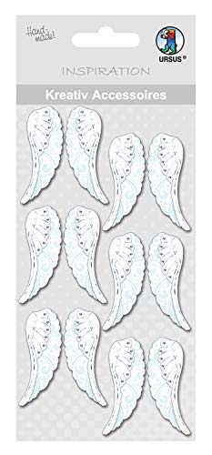 Ursus 564000293 - Kreativ Accessoires, Flügel, silber, 6 Stück, selbstklebend, aus verschiedenen hochwertigen Materialien, zum Dekorieren von Karten und Geschenke von Ursus
