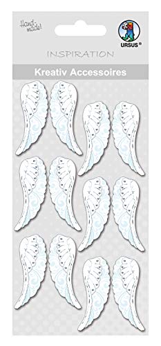 Ursus 564000293 - Kreativ Accessoires, Flügel, silber, 6 Stück, selbstklebend, aus verschiedenen hochwertigen Materialien, zum Dekorieren von Karten und Geschenke von Ursus